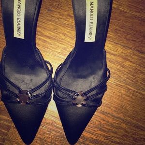 Black Satin Manolo Blahnik Mules